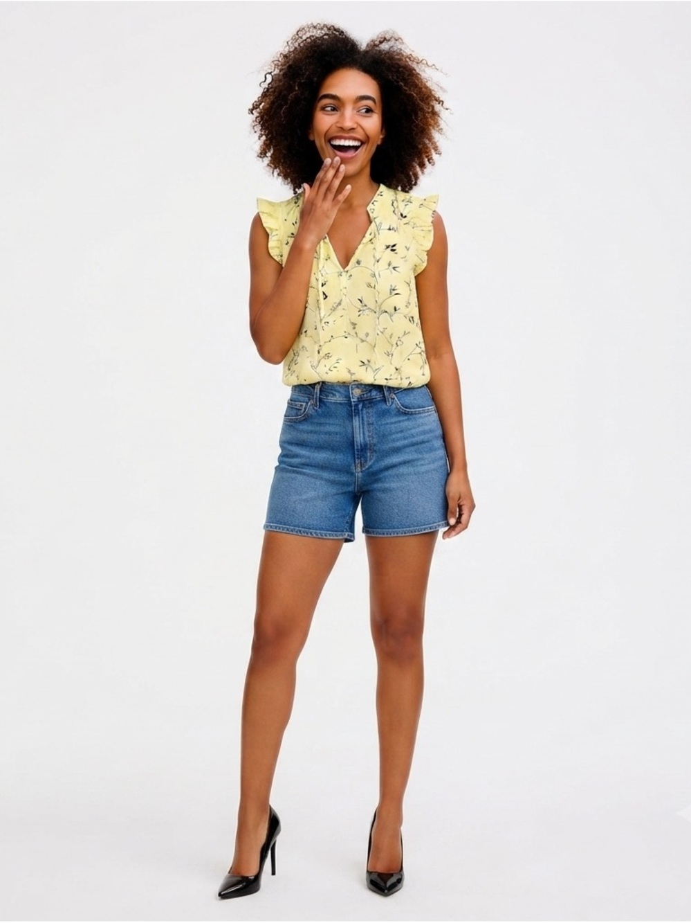 CeCe Wisteria Vines Ruffled Sleeveless Blouse XL 🍋✨